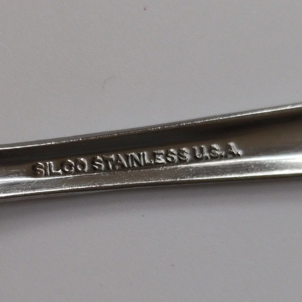 Vtg MCM Starburst Silco Stainless Silverware Large Spoons (4) USA Flatware